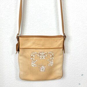 Coach Tan LEATHER Crossbody Bag with Floral Design Personalized & Upcycled 4466
